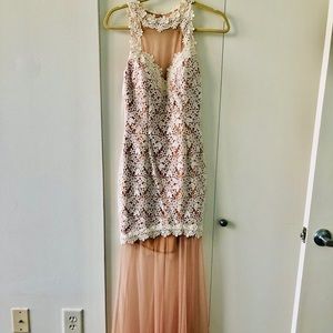 White lace, floor length dress